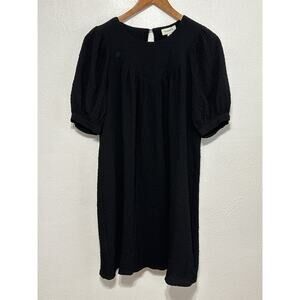 Evereve Babydoll Dress Puff Sleeve S Black Waffle Texture Dark Coquette